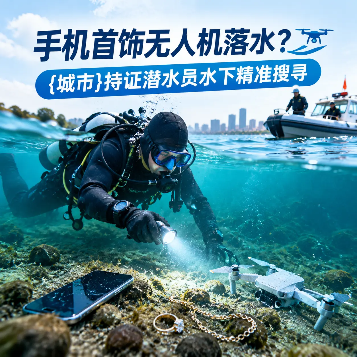 手机首饰无人机落水？潢川持证潜水员水下精准搜寻